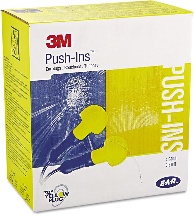 3M 3181000 E A R Push-Ins Earplugs, Cordless, 28nrr, Yellow/Blue, 100 Pairs