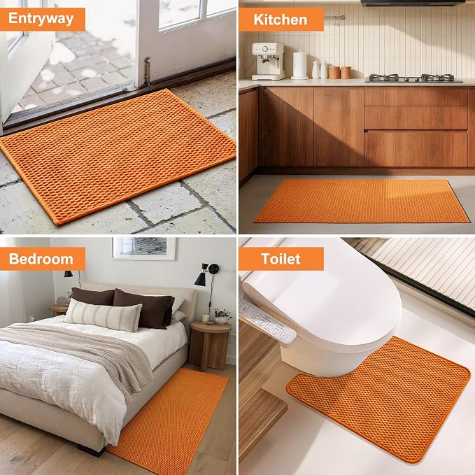 Triohero Bathroom Rugs Non Slip Washable, Super Absorbent Thin Bath Mat Quick Dry Low Pile Bathroom Rug, Orange 24"x36"