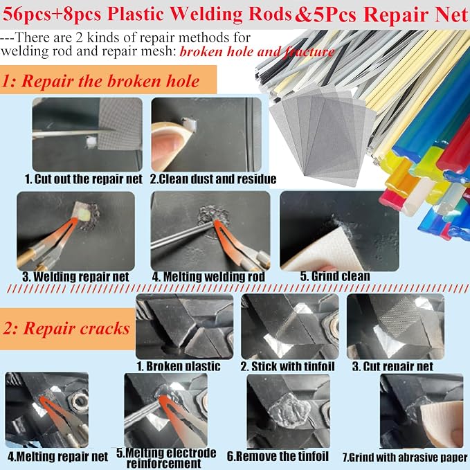 220W Plastic Welder,2 in 1 Plastic Welding Kit 1000PCS Hot Staples Plastic Repair Kit With 100PCS Plastic Welding Rods Car Bumper Repair Kit for Most Plastic Repair