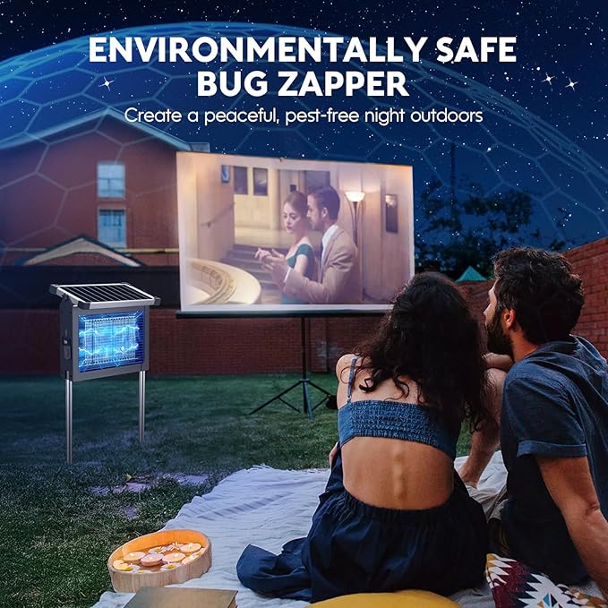 Solar Bug Zapper Outdoor, Mosquito Zapper 4500V Cordless Waterproof, Auto On/Off, Portable Type-C & Solar Powered Bug Zapper, Electric Mosquito Trap Fly Zapper Killer for Patio Garage Yard Camping