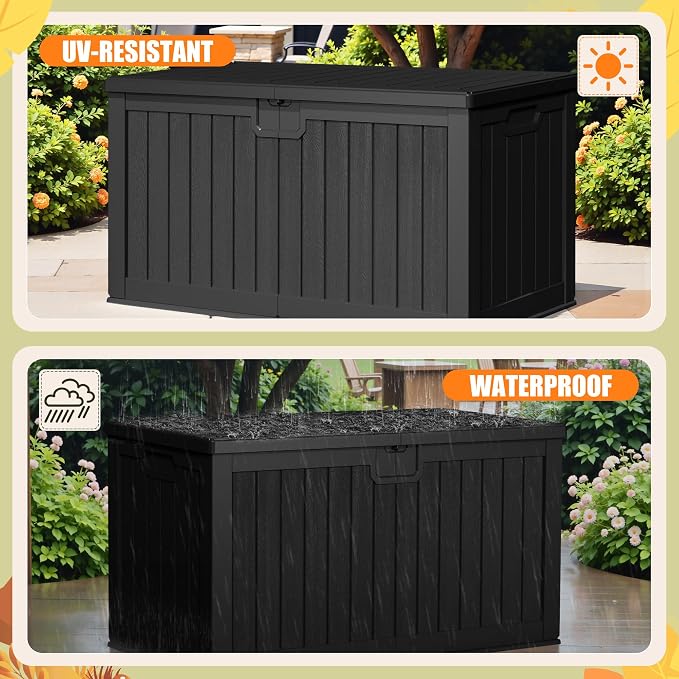Devoko HDPE 240 Gallon Deck Box Double-Wall with Divider | Large Outdoor Storage Box Side Handles, Waterproof and Lockable for Patio Furniture, Garden, Pool