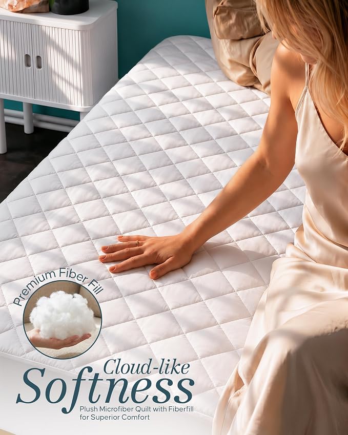 Quilted Fitted Mattress Pad 2 Pack, Twin XL Mattress Protector Topper with Deep Pocket Stretches up to 16 Inches, Machine Washable Mattress Cover by Utopia Bedding (White)