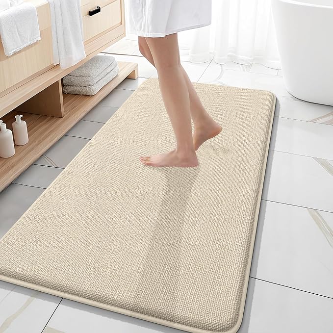 OLANLY Memory Foam Bathroom Runner Rug 47x20, Absorbent Long Bath Mat, Sand | Soft Quick Dry Bath Mat Rugs, Non-Slip, Machine Washable Mat for Bathroom Floor, Tub and Shower, Home Decor Accessories