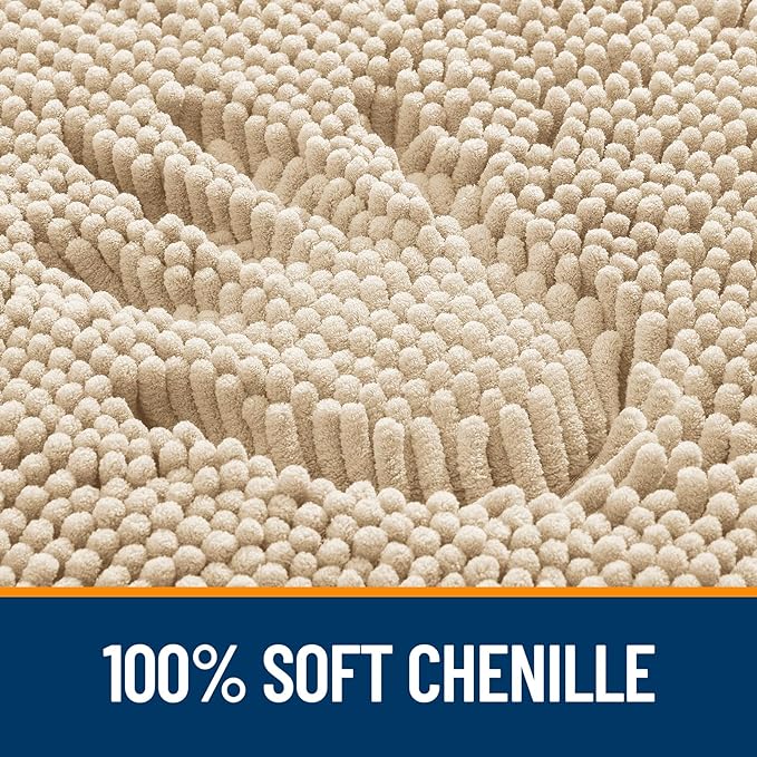 OLANLY Bathroom Runner Rugs 44x24, Extra Soft Absorbent Chenille Bath Rugs, Rubber Backing Quick Dry, Machine Washable Long Bath Mats for Bathroom Floor, Tub and Shower, Home Decor Accessories, Beige