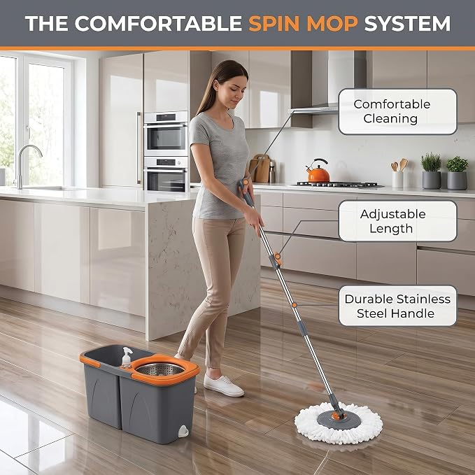 Spin Mop and Bucket Set Replacement Heads 6 Pack - Microfiber Pads for Mop and Bucket Cleaning Sets, Washable and Reusable Heads for All Hard Floors, Tiles, Laminate & Wood