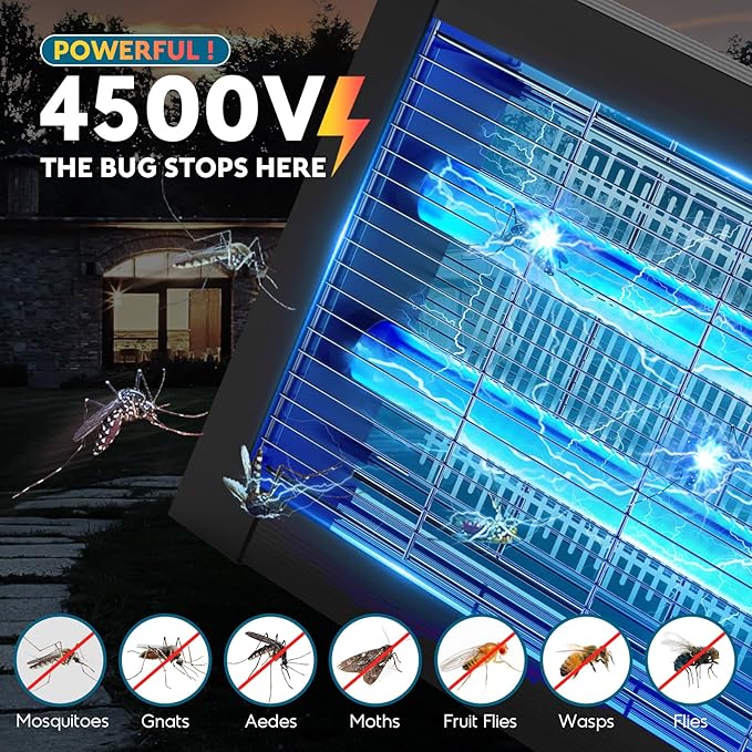 Solar Bug Zapper Outdoor, Mosquito Zapper 4500V Cordless Waterproof, Auto On/Off, Portable Type-C & Solar Powered Bug Zapper, Electric Mosquito Trap Fly Zapper Killer for Patio Garage Yard Camping