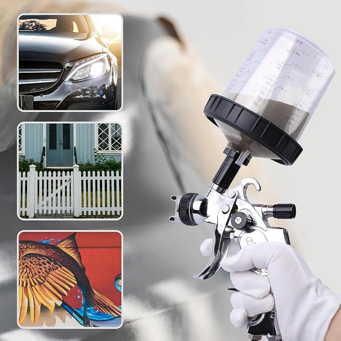 HVLP Spray Gun with Disposable Paint Cups Kit for Car Painting | 10 Disposable 600ml Paint Cups, 4 Nozzles (1.4/1.7/2.0/2.5mm) For Automotive Primer, Basecoat, Clear Coat And Diy Projects.