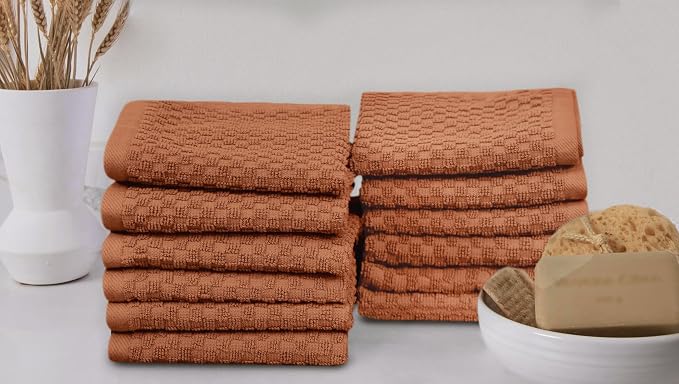 COTTON CRAFT Euro Spa Waffle Wash Cloth - Set of 12 Mocha Washcloth | Luxury Face Towel Set - 100% Cotton - Soft Plush Absorbent Low Lint Quick Dry - Gym Shower Beach Bath Kitchen - 12x12 inches
