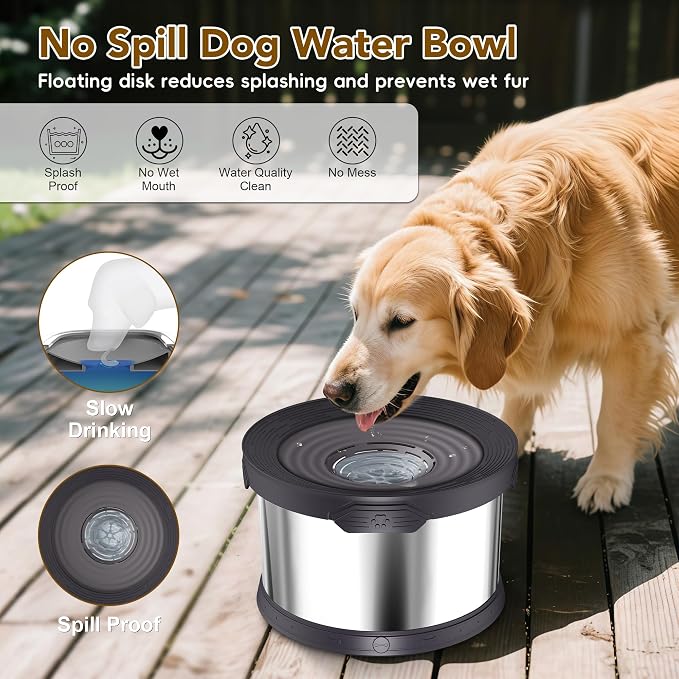 UPSKY 8L Dog Water Bowl No Spill Stainless Steel for Slow Drinking Black | Large Capacity, Spill-proof, Non-slip Design, Durable, For Large Dogs, Messy Drinkers & Multi-pet Homes, Outdoor / Indoor