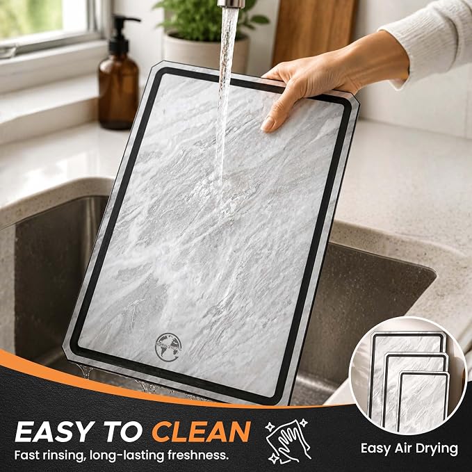Earth's Dreams Composite Wood Cutting Board Set of 3, Marble Stone Look | Dishwasher Safe,Built In Juice Groove, Non-Toxic, Large, Medium & Small Non-Slip Wood Charcuterie & Chopping Boards