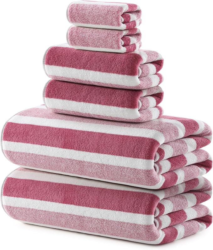REDKISS 6-Piece Microfiber Bath Towel Set, Ultra Soft, Highly Absorbent & Quick Dry, 35x70 Inch Oversized, Pinkish red Towels for Bathroom, Spa, Gym, 2 Bath 2 Hand 2 Washcloths -
