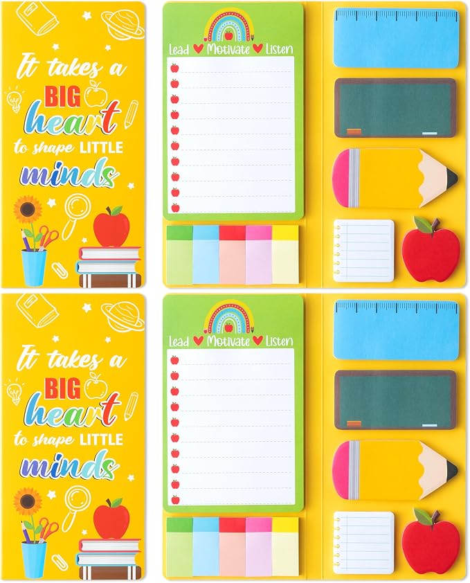 Xqumoi 2 Pack Teacher Themed Sticky Notes Set - Blackboard Pencil Apple Shape Self-Stick Note Pads Teacher Appreciation Gift Writing Memo Pads Page Marker School Office Supplies, 550 Sheets (Yellow)