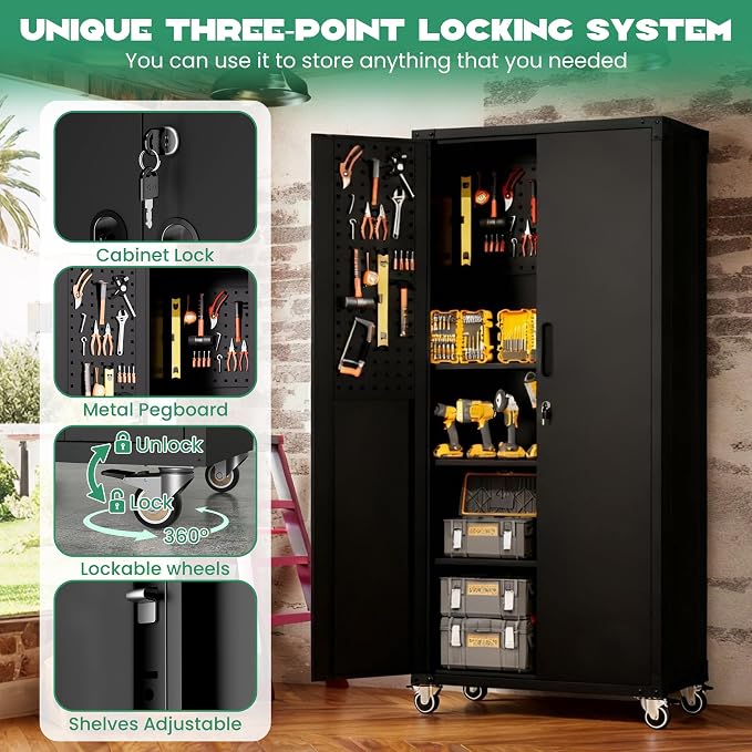 10-Piece Heavy Duty Steel Garage Cabinet System | All-in-One Modular Garage Cabinet Set for Ultimate Workshop Organization | Easy Assembly Garage Storage Cabinets & Tool Bench (Black)