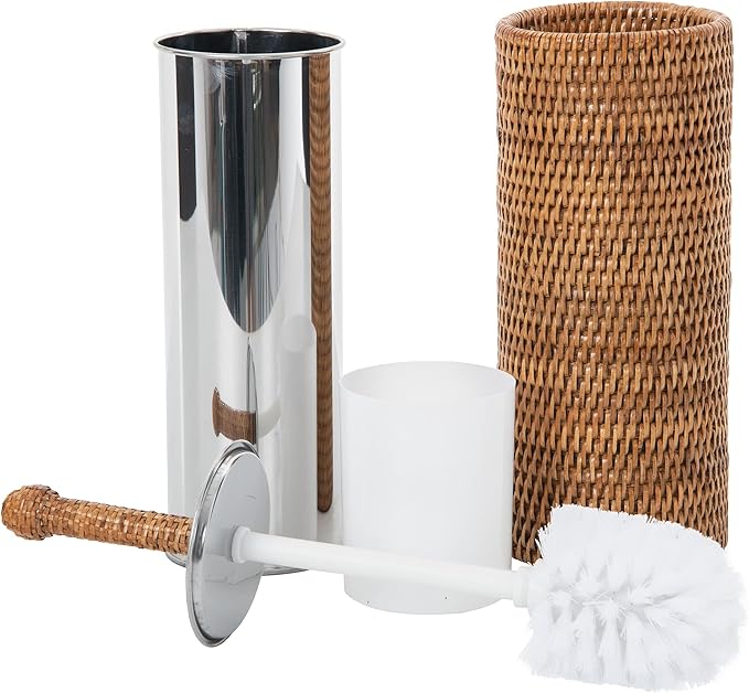 KOUBOO Rattan Toilet Brush Holder Set with Lid Bathroom Decor Honey Brown | Handwoven Design, Removable Inner Cup, Replaceable Brush Head, Odor-Sealing, Easy-Clean