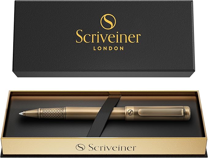 Scriveiner Bronze Rollerball Pen - Stunning Luxury Pen, Schmidt Ink Refill, Best Roller Ball Gift Set for Men & Women, Professional, Executive Office, Nice Pens
