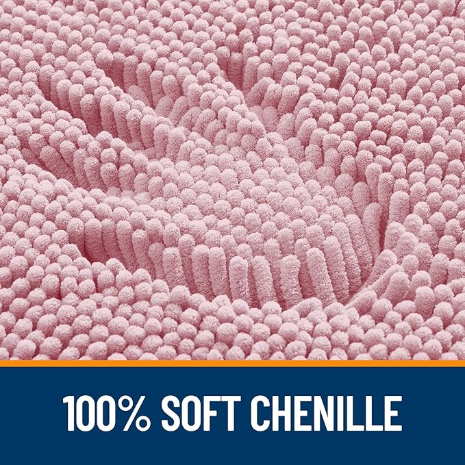 OLANLY Toilet Rugs U-Shaped 24x24, Extra Soft Absorbent Chenille Contour Bathroom Rugs for Toilet, Dry Quickly, Machine Washable, Non-Slip Bath Mat, Dusty Rose