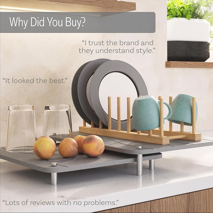 Nested Stone Drying Mat for Kitchen Counter | Large 16"x12" Dish Drying Mat plus 13"x12" Diatomaceous Earth Stone Dish Drying Mat | Expands to 29” x 12” | Premium Stone Mat (Light Gray)