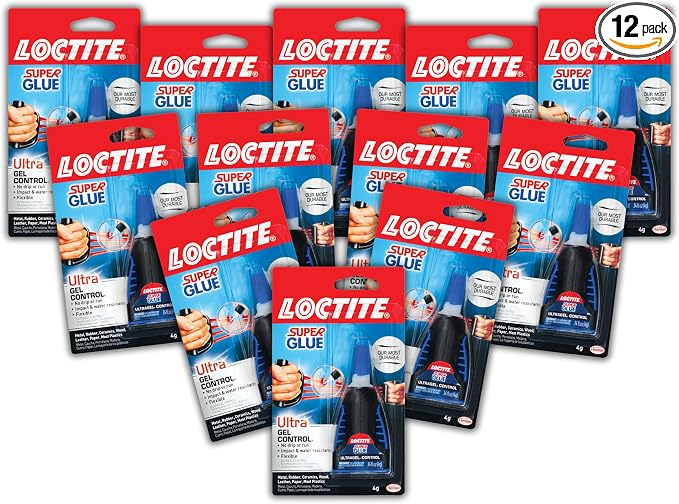 Loctite Super Glue Ultra Gel Control, Clear, 0.14 fl oz Bottle, 12 Pack - Superglue for Plastic, Wood, Metal, Crafts & Repair, Cyanoacrylate Adhesive Instant Glue, Quick Dry