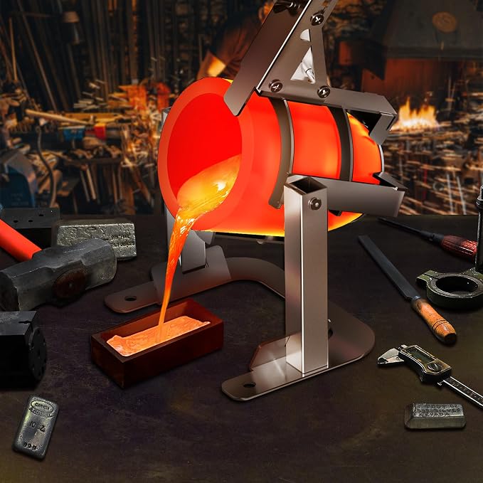 Nelyrho Handheld Crucible Pouring Tongs with Crucible #12 (12kg-26.4lbs) | Includes pouring rack and graphite crucible, designed for use with melting furnaces, casting gold, silver, aluminium, brass