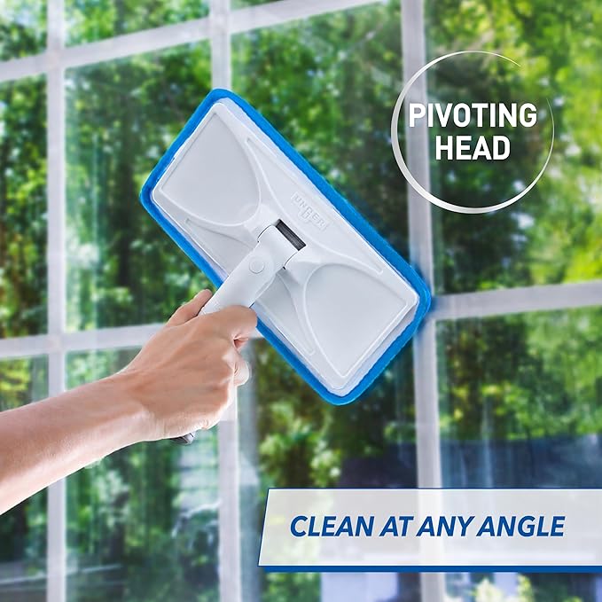 Unger Speed Clean with 4ft Pole and Extra Reusable Pads, Indoor Window Cleaner, Household Cleaning Supplies, Works with Glass and Natural Cleaners and Solutions, Attracts Dust and Dirt