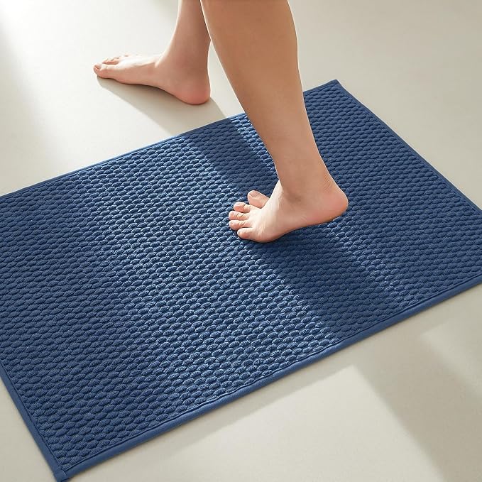TYUU Bathroom Rugs Non Slip Washable, Super Absorbent Thin Bath Mat Small Quick Dry Low Pile Bathroom Rug, Navy Blue 20"x30"