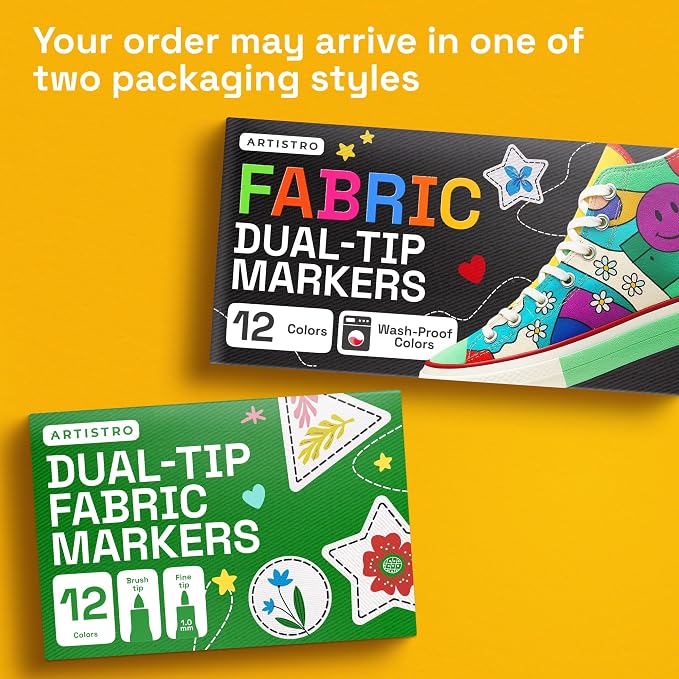 ARTISTRO 12 Dual-Tip Fabric Markers Decorating Kit, Permanent for Clothes | Brush & Fine Tip, Acrylic Paint Pens for Sneakers, Bags, Shoes, Textiles, Canvas, Sewing, Craft, & DIY