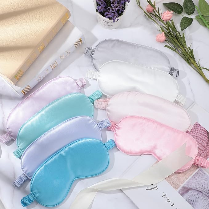 Coume 16 Pieces Silk Sleep Mask Eye Coverings for Sleeping Smooth Soft Eye Covers Mask About 20 x 9.2 cm/ 7.87 x 3.62 Inch
