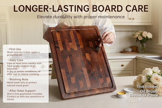 Walnut Cutting Boards for Kitchen, End Grain Wooden Chopping Board | 17"×13" Double Sided Charcuterie Board with Handle, 1"Thick Butcher Block Large for Prep & Serving with Gift Box