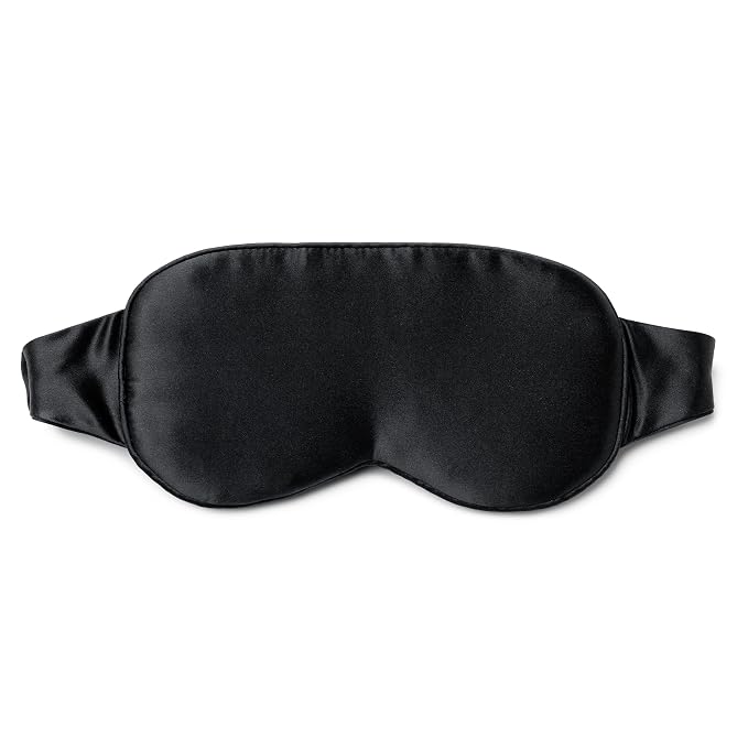 Fishers Finery 25 Momme 100% Organic Mulberry Silk 3D Sleep Mask - Contoured Blackout Eye Mask - Soft, Comfortable on Skin, Lash Extension Friendly, Adjustable Elastic - New and Improved Style (Black)