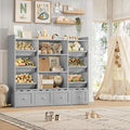 HITHOS 55" W Kids Toy Storage Organizer with 10 Toy Box & Book Shelf, Gray | Large Toy Organizers and Storage with Kids Bookshelf & 6 Plastic Toy Chests & 4 Movable Drawers for Kids Room, Playroom