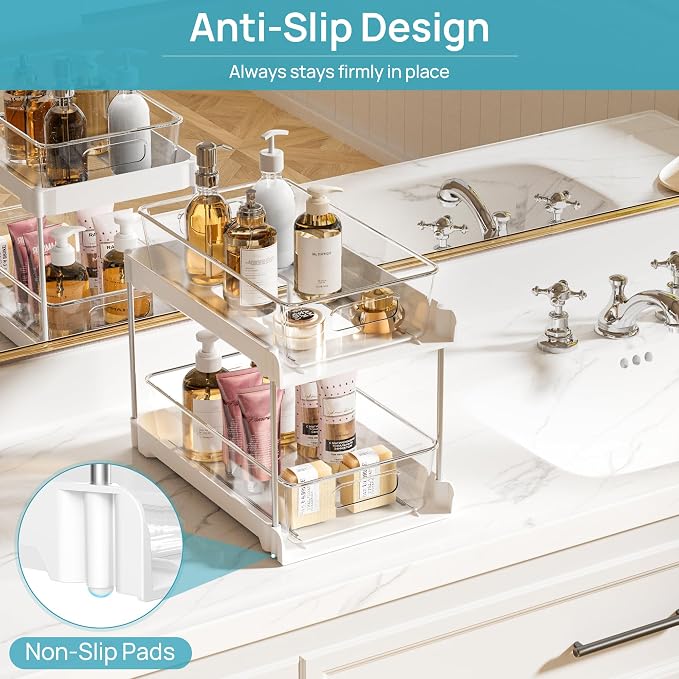 Vtopmart 4 Pack Plastic Bathroom Under Sink Pull-Out Organizer (S-Standard, White)