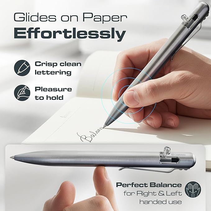 BASTION Bolt Action Pen, Titanium Silver, HyperBolt & ZeroSeam EDC Pen, Refillable Titanium Writing Pen, Premium Graduation Gift, Flagship Executive Pocket Pen