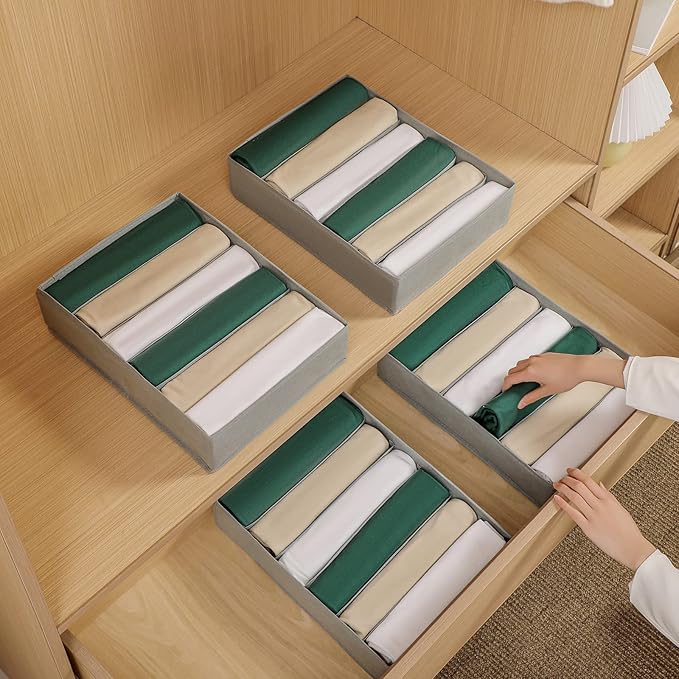 4 Packs T-shirt Drawer Organizers for Clothing,6 Grids Compartment Wardrobe Storage Box, Washable Clothes Organizer for Folded Clothes, T-shirt, Legging-15.75 * 11.81 * 3.93 in