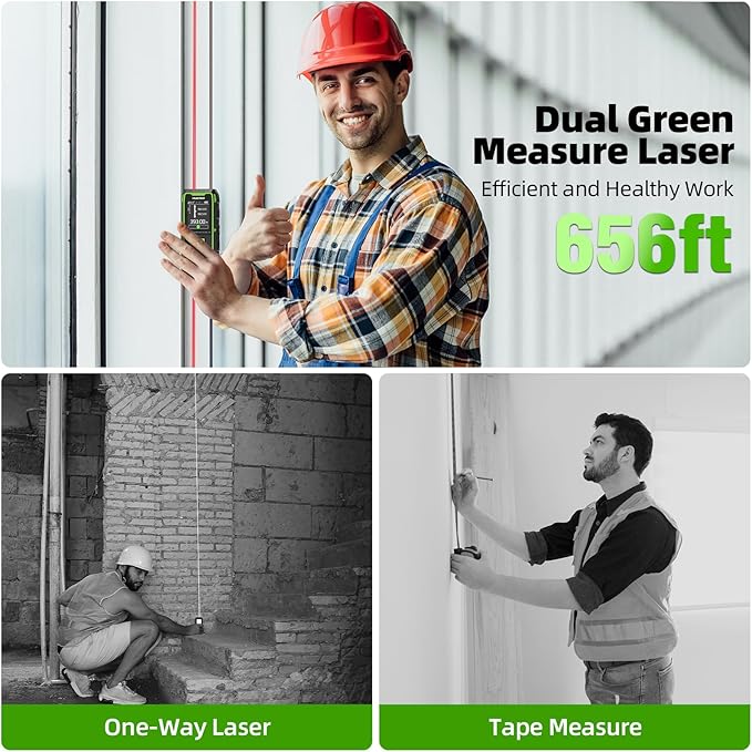 Huepar Professional 656ft/200M Dual Laser Distance Measuring Tool, 5 Years Warranty. Rechargeable Laser Room Measure Devices, Bilateral Metro Laser Measurement Tool with Angle Sensor, Magnetic Back