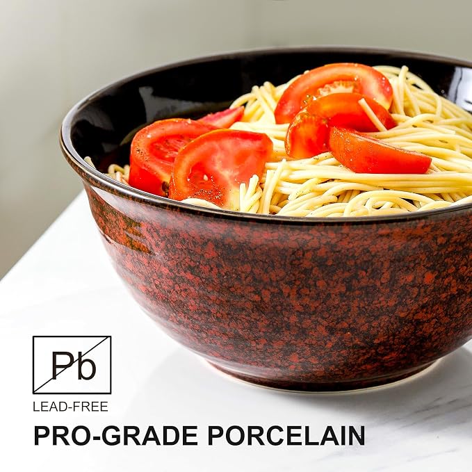 HASENSE Serving Bowls, 84 Ounce Ceramic Mixing Bowls Set of 2 for Kitchen, Large Salad Nesting Bowls for Cooking,Baking,Soup,Pasta,Fruit, Microwave & Dishwasher Safe(Red)
