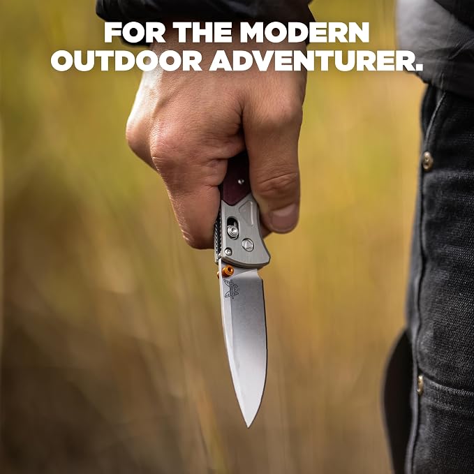 Benchmade Bugout EDC Knife, S90V Steel Blade (535-09) | Ash Gray / Redstone handle, Drop-Point blade