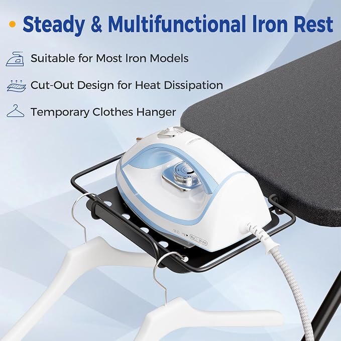 BEWISHOME Foldable Ironing Board Full Size,Height Adjustable Sturdy Iron Board,Compact and Space Save Iron Stand for Laundry Room,Home Use,43" X 13" Black KYB02B