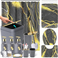 21PCS Bathroom Sets with Shower Curtain and Rugs Bathroom Accessories Set Gray Bathroom Set Complete with Trash Can, Toilet Brush, Qtip Holder & 3PCS Soap Dispenser