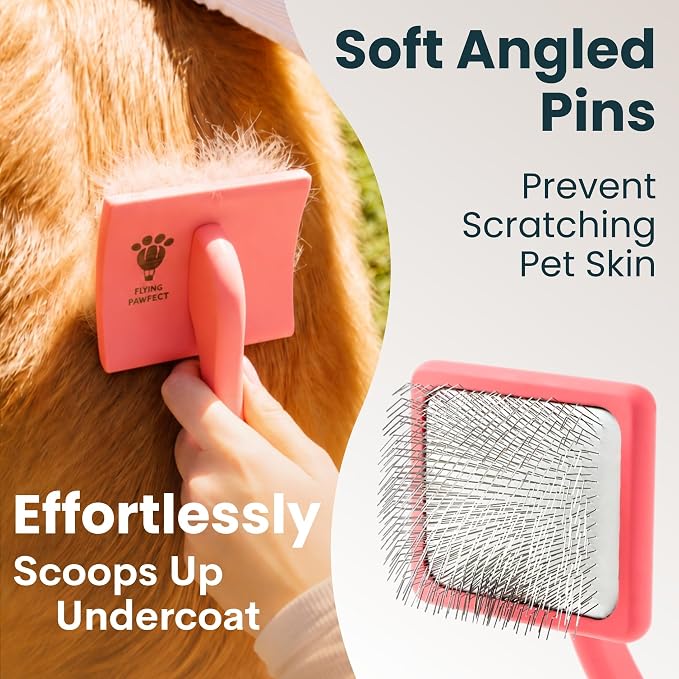 Slicker Brush for Dogs - Long Pin for Poodles, Doodles & Long Haired Dogs, Deshedding & Dematting Tool, Slicker Dog Brushes for Grooming (Coral, Flat Small)