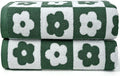 2-Pieces Luxury Bath Towels Checkered Floral, Green Towels for Women Girls | Shower Body 27.5x55 Inches, Cute Bathroom Decor , Cotton
