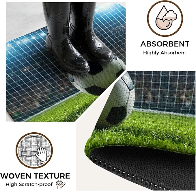 Football Bathroom Runner Rugs Non Slip Washable Absorbent Narrow Long Bath Mat Soccer Ball Sports Net Mesh Evening Match Runner Rugs for Kitchen Hallway Bedroom Laundry Study Room 31.5"x78.7"