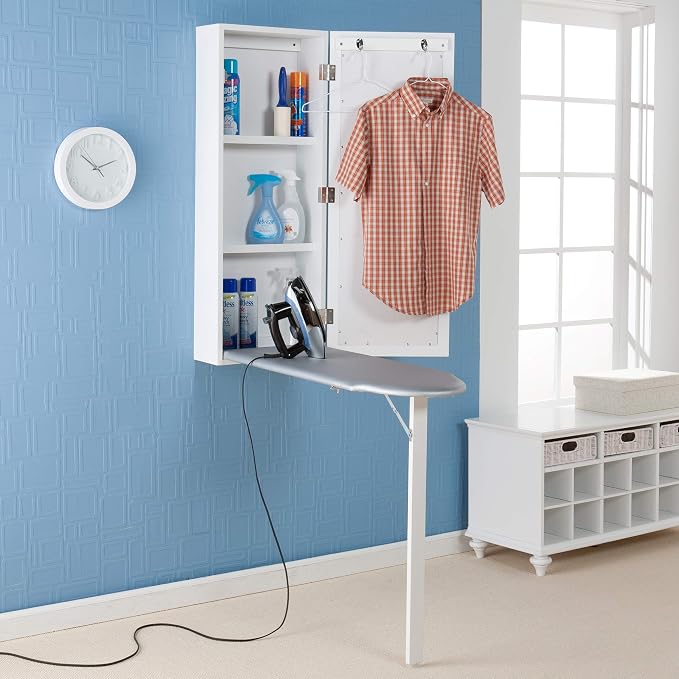 SEI Furniture - Rowden Wall-Mounted Ironing Board - Transitional Design, Wood - Ideal for Kitchen, Dining Room (HZ3480)