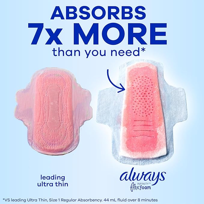 Always Infinity Feminine Pads for Women, Size 1 Regular, with Wings, unscented, 108ct