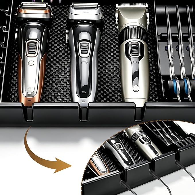 NICEMOVIC Large Barber Station Organizer, Scissors Holder Box, Barber Accessories Supplies, Professional Salon Hairdressing Scissors Rack Holder Storage Organizer for Hairstyling Combs Clips Brushes