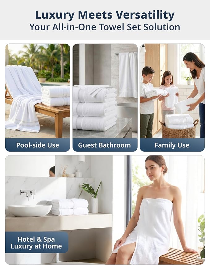 LANE LINEN 100% Cotton Bath Sheets - Exclusive Zero Twist Technology - 4 Pack (35"x66") White Towels large - Ultra Soft, Quick Dry & Super Absorbent - Hotel Collection Oversized Bath Towel Set - White