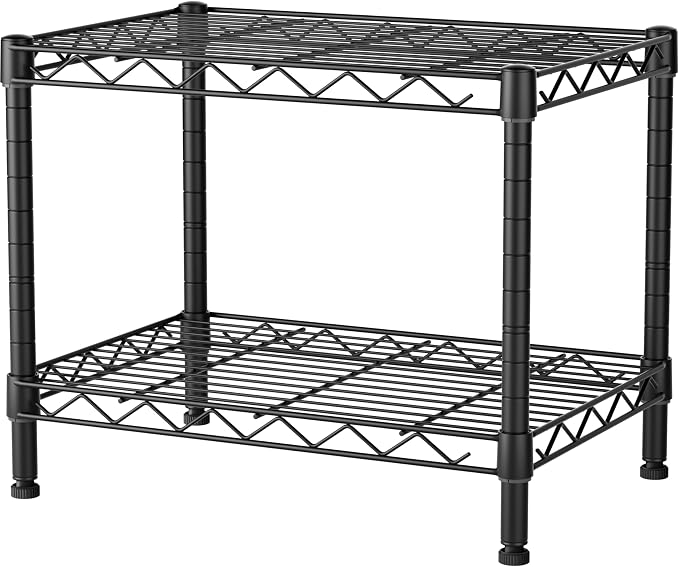 Golpart Small 2 Tier Shelves Storage Wire Shelving Unit Metal Shelf Adjustable Organizers Storage Shelving with Wheels for Bathroom Laundry Room Kitchen Pantry11.7”D x 17.7”W x 12.2”H Black
