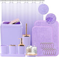 XLHOMO Bathroom Accessory Set–Bathroom Sets with Shower Curtain and Rugs, Non Slip Bathroom Rugs Super Absorbent, Light Purple Ombre Shower Curtain with Hooks, Lavender Bathroom Sets Complete for Home