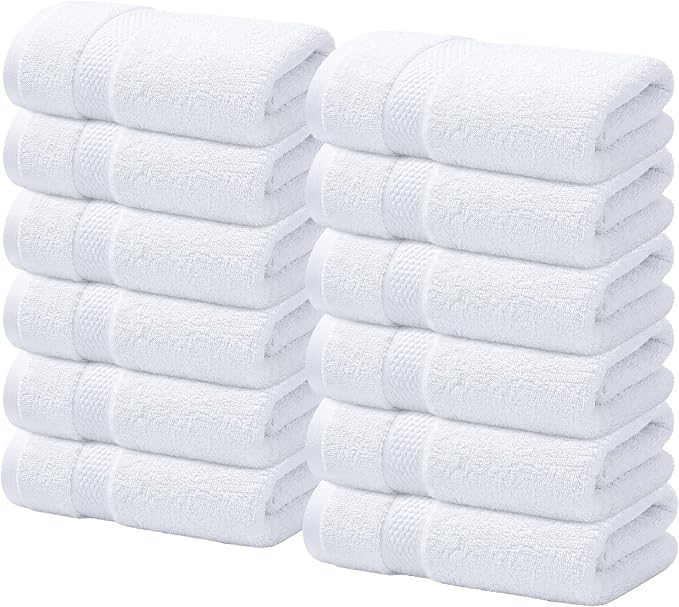 Infinitee Xclusives Luxury Wash Cloths for Showering [13x13] – 100% Cotton Washcloths [Pack of 12], Soft and Absorbent Face Towels for Bathroom Wash Clothes, Gym, and Spa (Brilliant White)