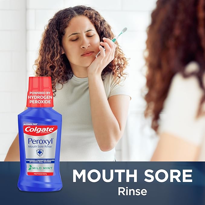 Colgate Peroxyl Alcohol Free Mouthwash with 1.5% Hydrogen Peroxide, Mouth Sore Rinse for Canker Sores, Oral Irritations, and Burns, Mild Mint, 16.9 fl oz Bottle
