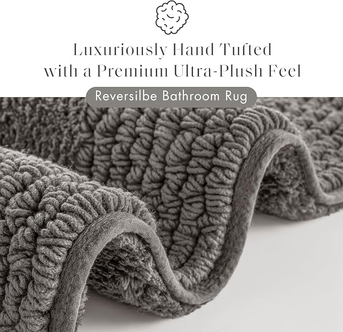 Madison Park Splendor Reversible 100% Cotton Bath Rug, 24 x 36, Charcoal | Tufted Bathroom Mat, 3000 GSM, Hotel Quality, Luxurious Plush, Medium Pile, Absorbent, Quick Dry, OEKO-TEX, Shower Room Décor